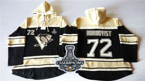 Penguins #72 Patric Hornqvist Black Sawyer Hooded Sweatshirt Stanley Cup Finals Champions Stitched NHL Jersey - Click Image to Close